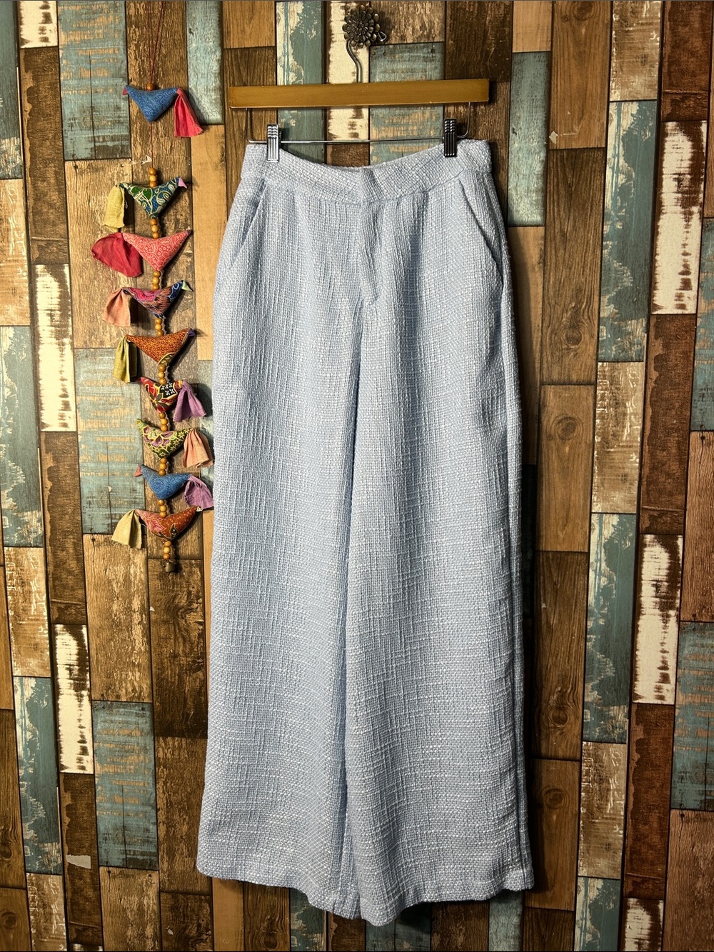 Lulu's Pale Blue Wide-Leg weaved Dress Pants